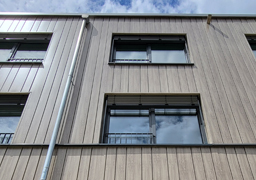 Dangel panel facade in wood look.